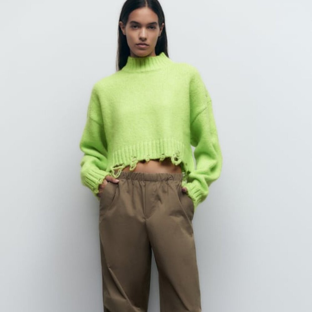 Zara Ripped Cropped Knit Sweater